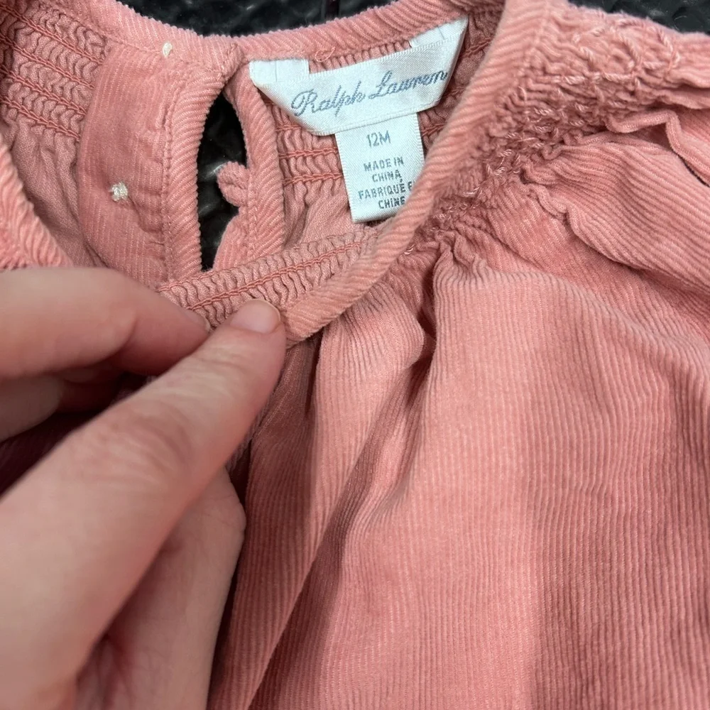 Ralph Lauren Pink Smocked Corduroy A-Line Dress